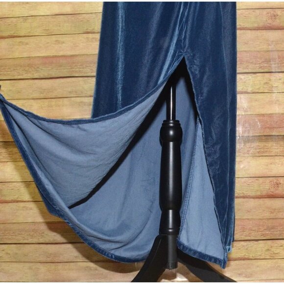 Old Navy Plus 2X Blue Velvet Sleeveless Maxi Dress Adjustable Straps Slit V-Neck - Picture 4 of 9